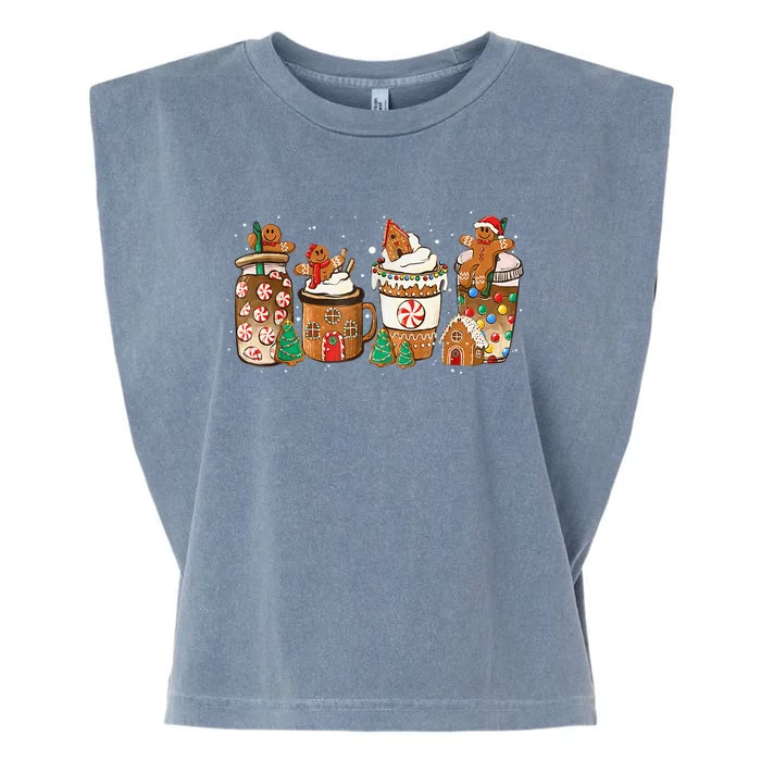 Gingerbread Cookie Christmas Coffee Cups Latte Drink Outfit Garment-Dyed Women's Muscle Tee