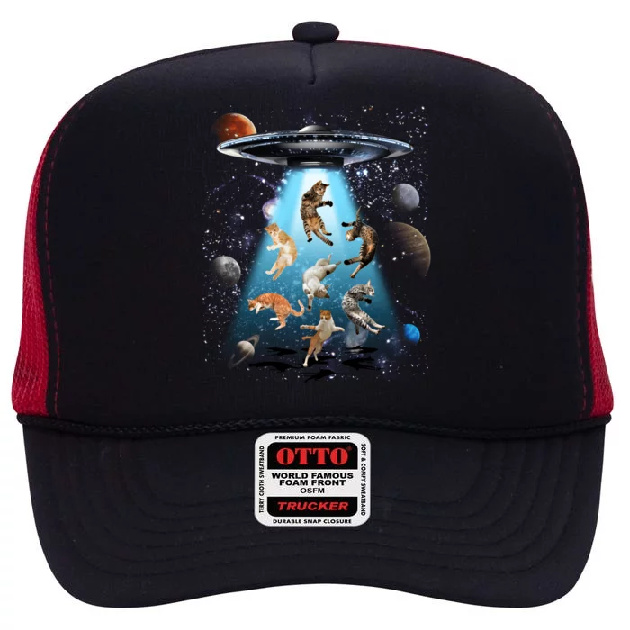 Galaxy Cat Cat Ufo Funny Cat Cat Graphic Cat Owner Gift High Crown Mesh Trucker Hat