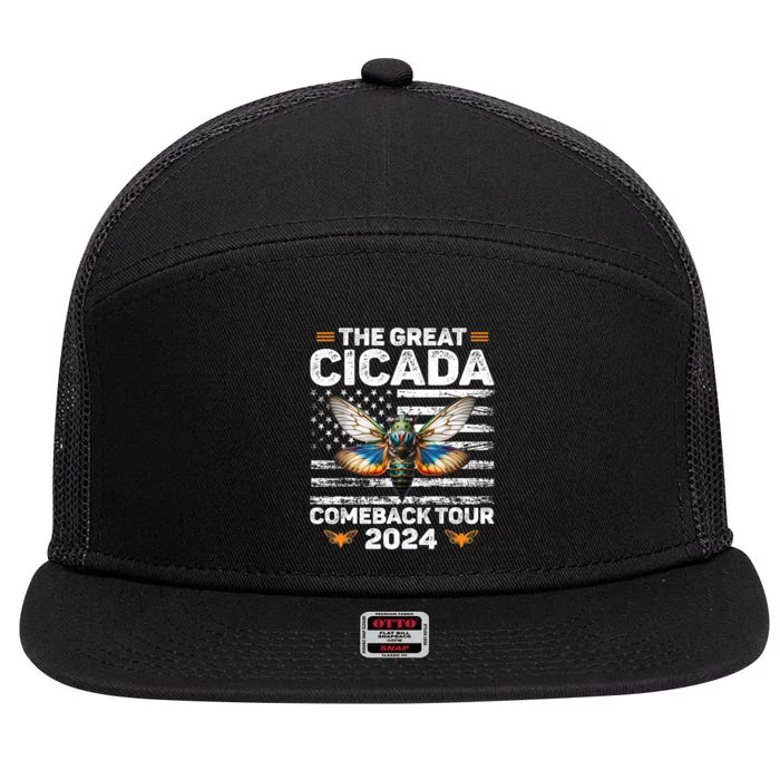 Great Cicada Come Back 2024 Cicada Invasion 2024 7 Panel Mesh Trucker Snapback Hat