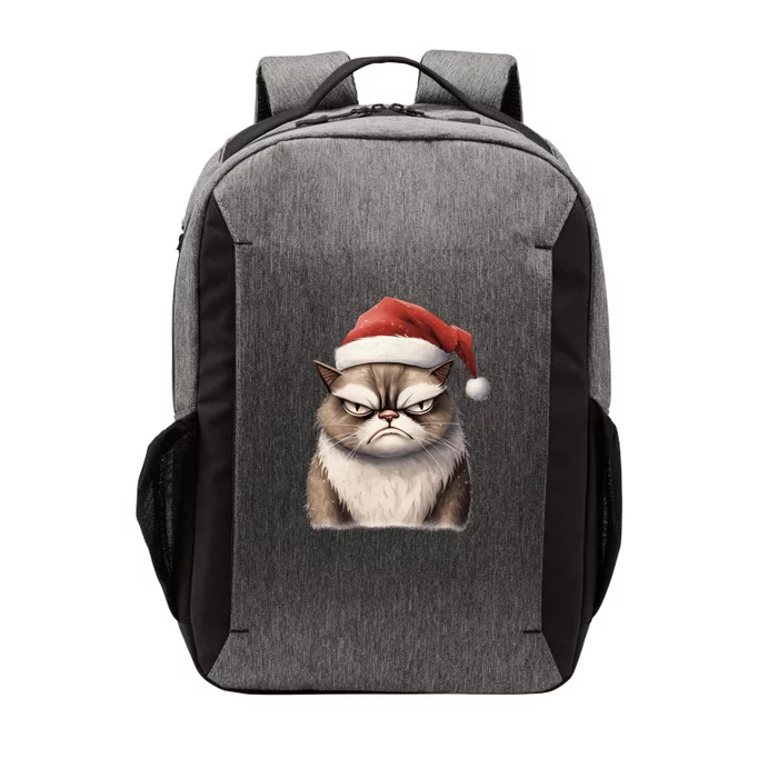 Grumpy Christmas Cat Santa Hat Vector Backpack