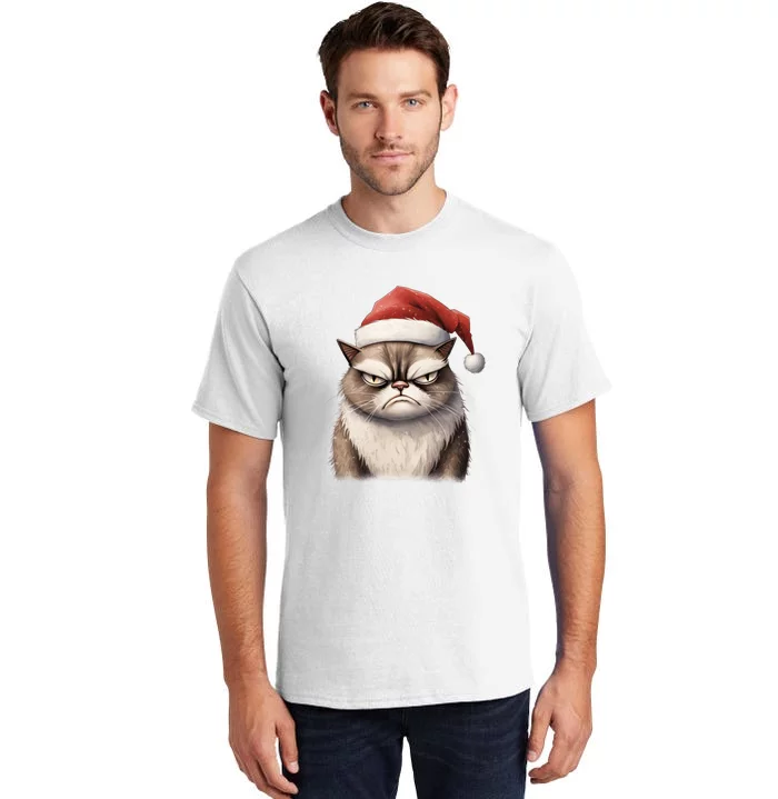 Grumpy Christmas Cat Santa Hat Tall T-Shirt