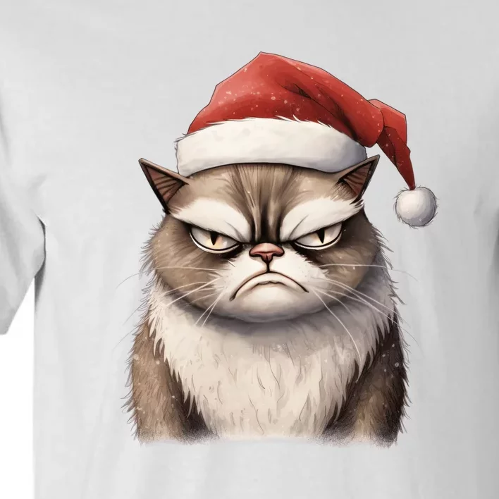 Grumpy Christmas Cat Santa Hat Tall T-Shirt