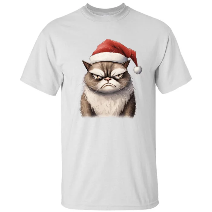 Grumpy Christmas Cat Santa Hat Tall T-Shirt