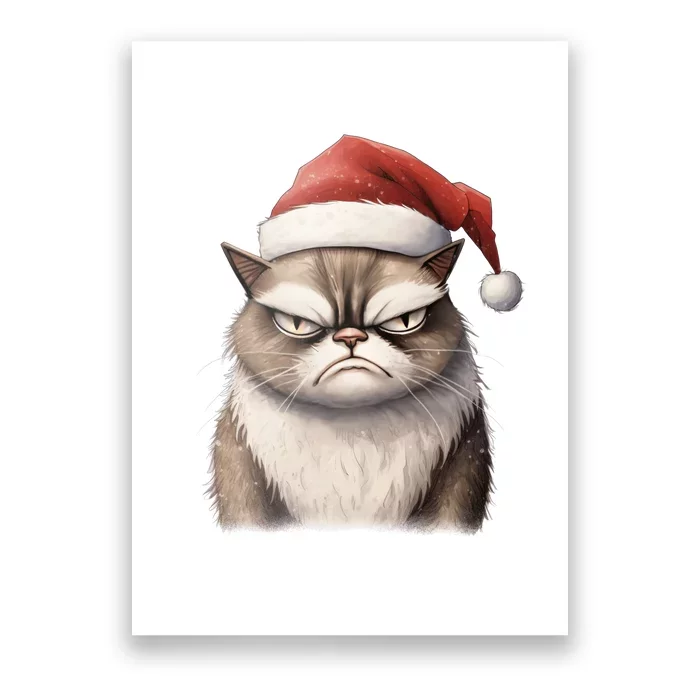 Grumpy Christmas Cat Santa Hat Poster