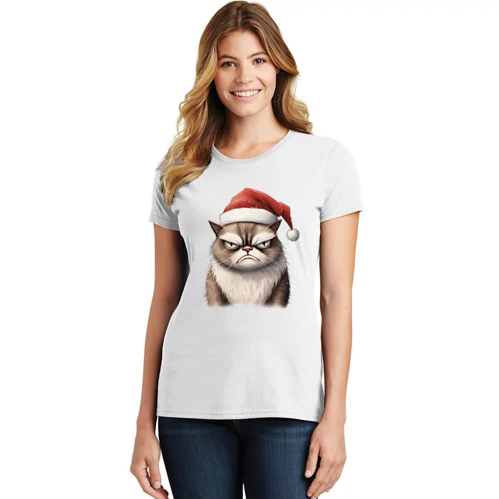 Grumpy Christmas Cat Santa Hat Women's T-Shirt