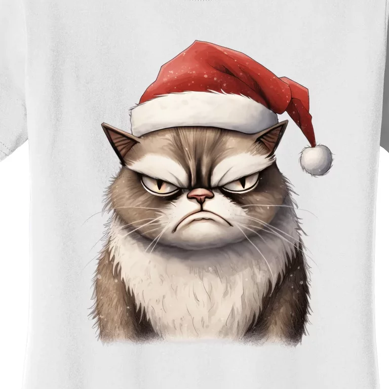 Grumpy Christmas Cat Santa Hat Women's T-Shirt