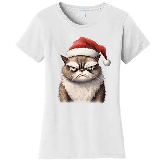 Grumpy Christmas Cat Santa Hat Women's T-Shirt