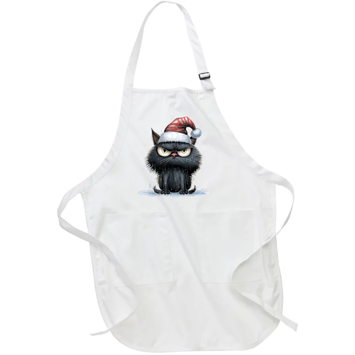 Grumpy Christmas Cat Santa Hat Full-Length Apron With Pocket