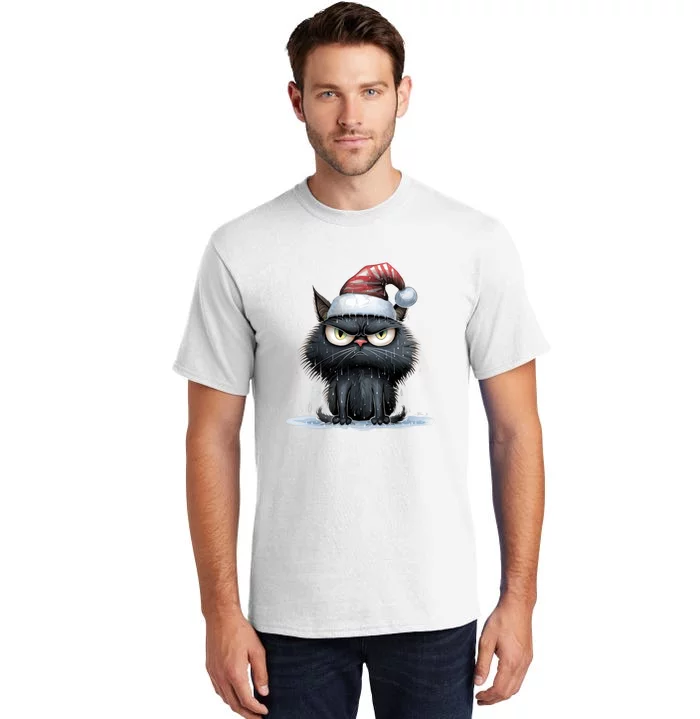 Grumpy Christmas Cat Santa Hat Tall T-Shirt