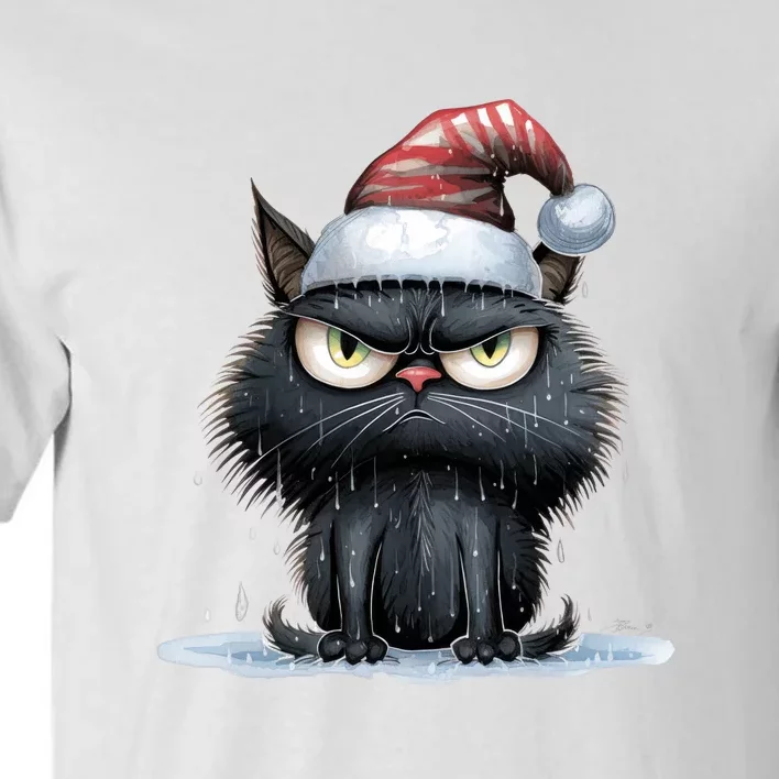 Grumpy Christmas Cat Santa Hat Tall T-Shirt