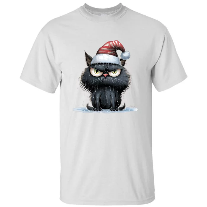 Grumpy Christmas Cat Santa Hat Tall T-Shirt