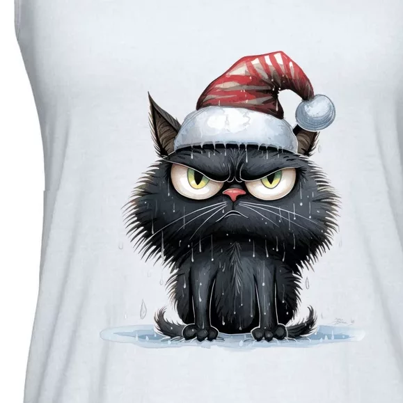 Grumpy Christmas Cat Santa Hat Ladies Essential Flowy Tank