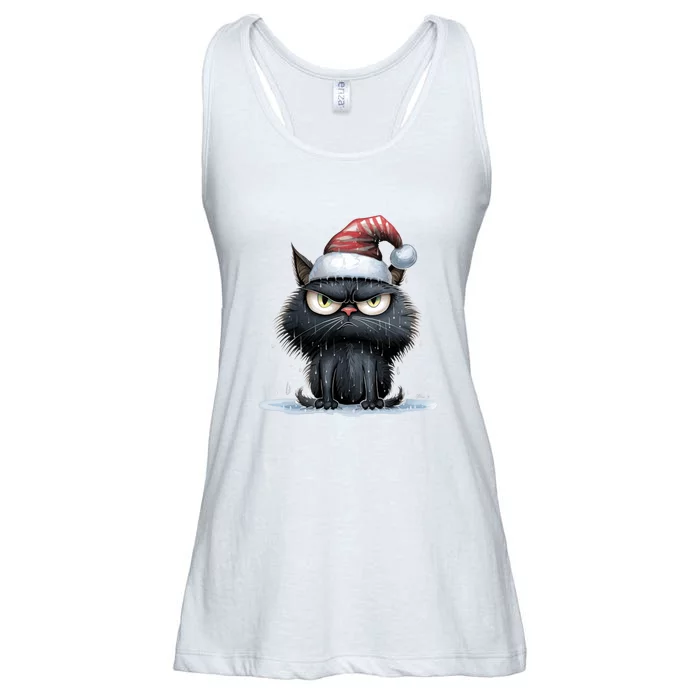 Grumpy Christmas Cat Santa Hat Ladies Essential Flowy Tank