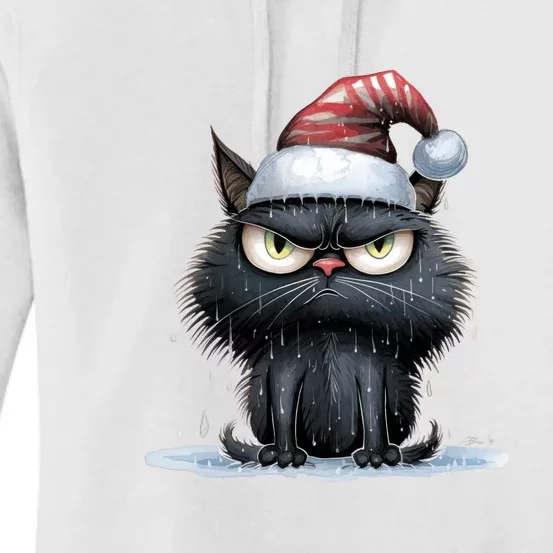 Grumpy Christmas Cat Santa Hat Women's Pullover Hoodie