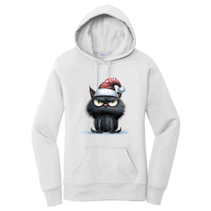 Grumpy Christmas Cat Santa Hat Women's Pullover Hoodie