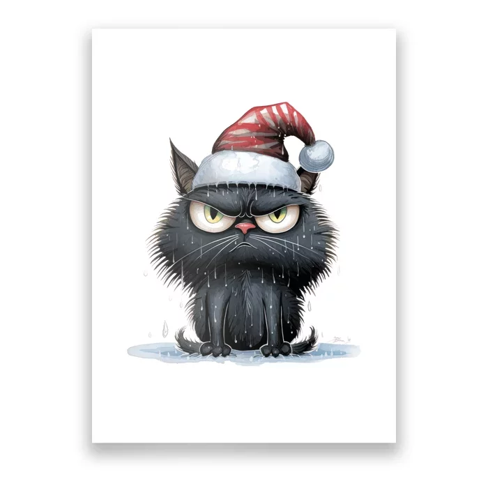 Grumpy Christmas Cat Santa Hat Poster