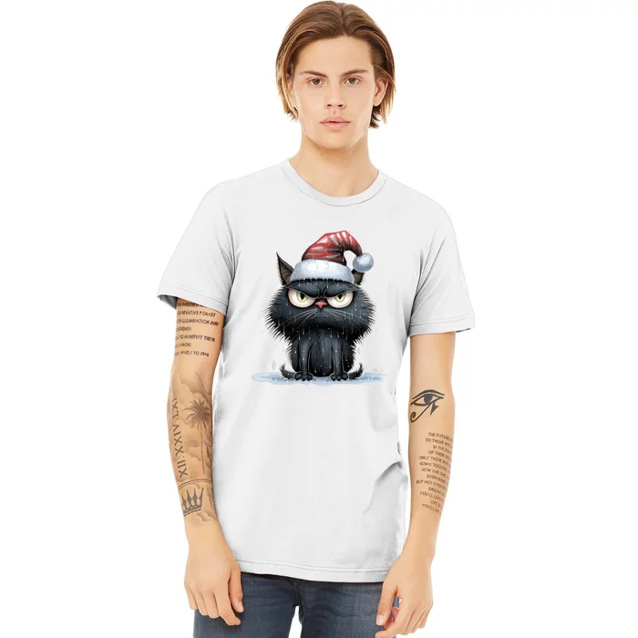 Grumpy Christmas Cat Santa Hat Premium T-Shirt