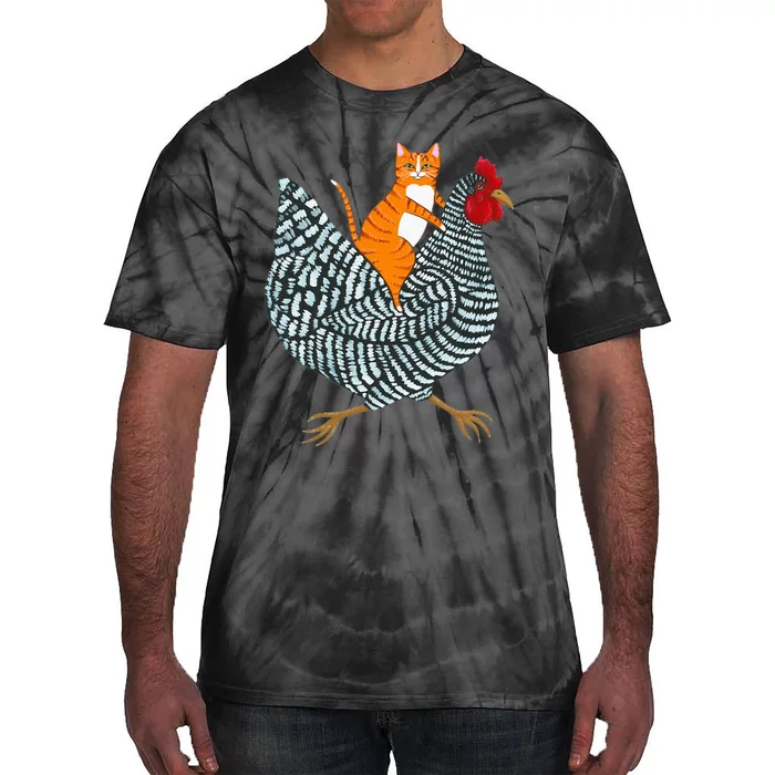 Ginger Cat Chicken Ride Orange Cat Chicken Tie-Dye T-Shirt