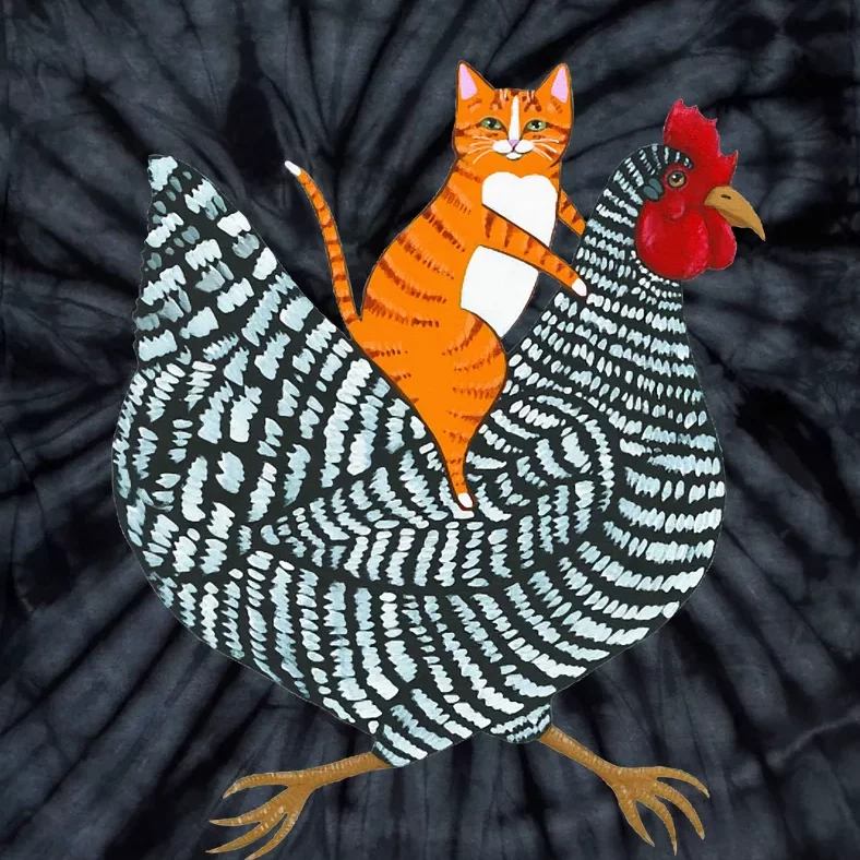 Ginger Cat Chicken Ride Orange Cat Chicken Tie-Dye T-Shirt