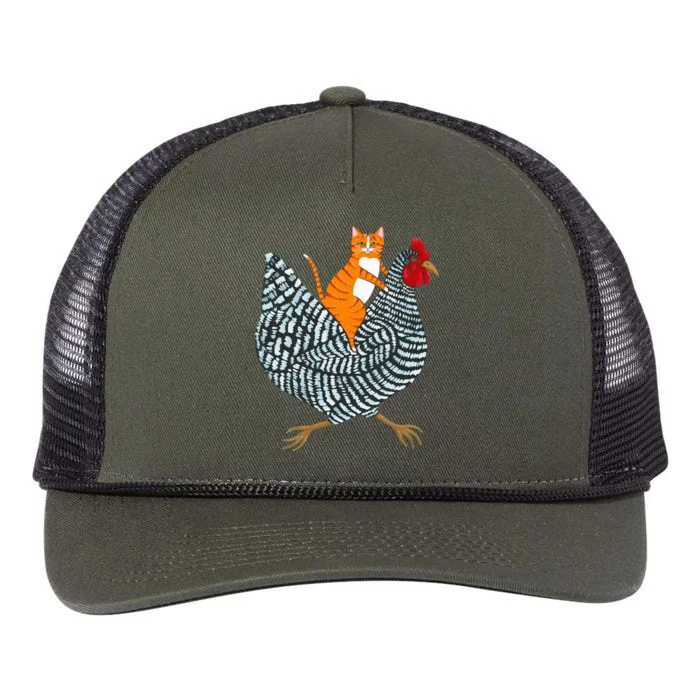 Ginger Cat Chicken Ride Orange Cat Chicken Retro Rope Trucker Hat Cap