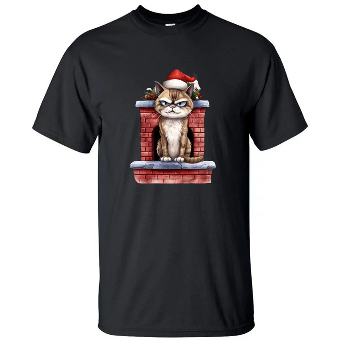 Grumpy Christmas Cat Chimney Tall T-Shirt