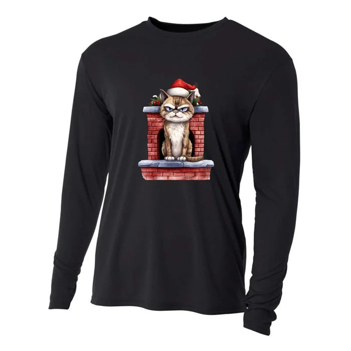 Grumpy Christmas Cat Chimney Cooling Performance Long Sleeve Crew