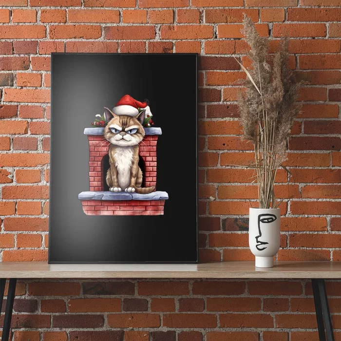 Grumpy Christmas Cat Chimney Poster