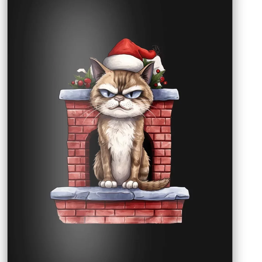 Grumpy Christmas Cat Chimney Poster