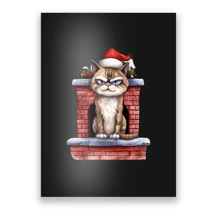 Grumpy Christmas Cat Chimney Poster