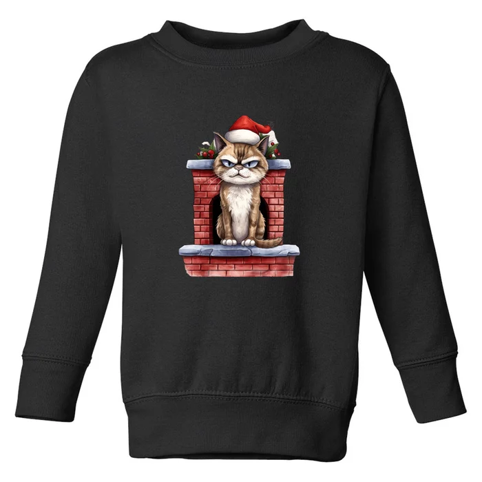 Grumpy Christmas Cat Chimney Toddler Sweatshirt