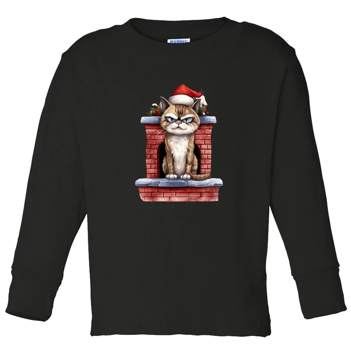 Grumpy Christmas Cat Chimney Toddler Long Sleeve Shirt