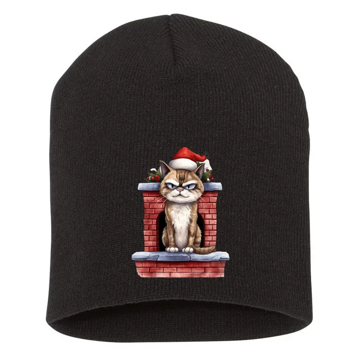 Grumpy Christmas Cat Chimney Short Acrylic Beanie