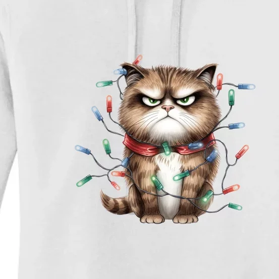 Grumpy Christmas Cat Lights Women's Pullover Hoodie