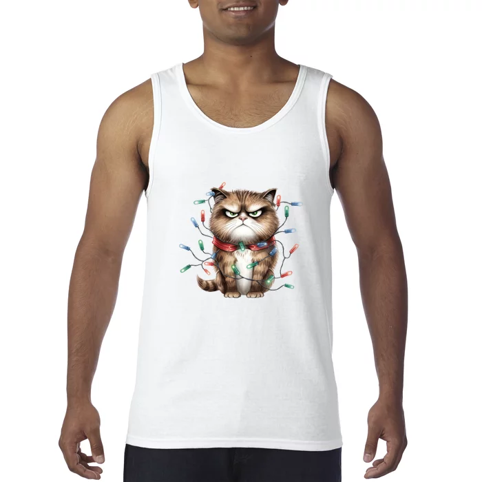 Grumpy Christmas Cat Lights Tank Top