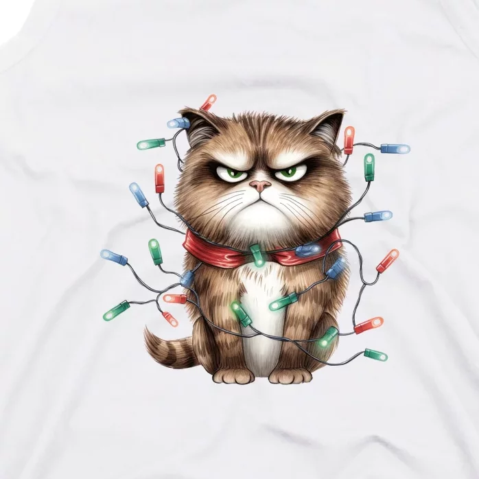 Grumpy Christmas Cat Lights Tank Top