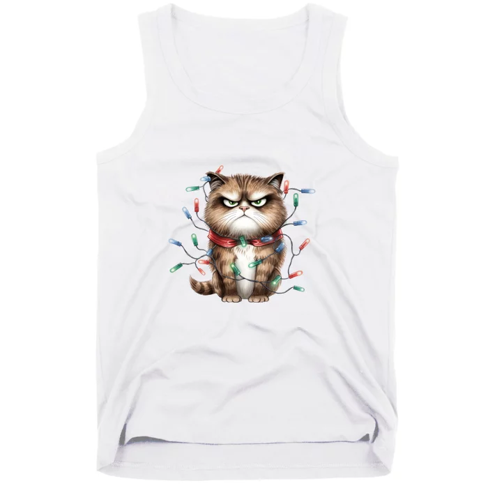 Grumpy Christmas Cat Lights Tank Top