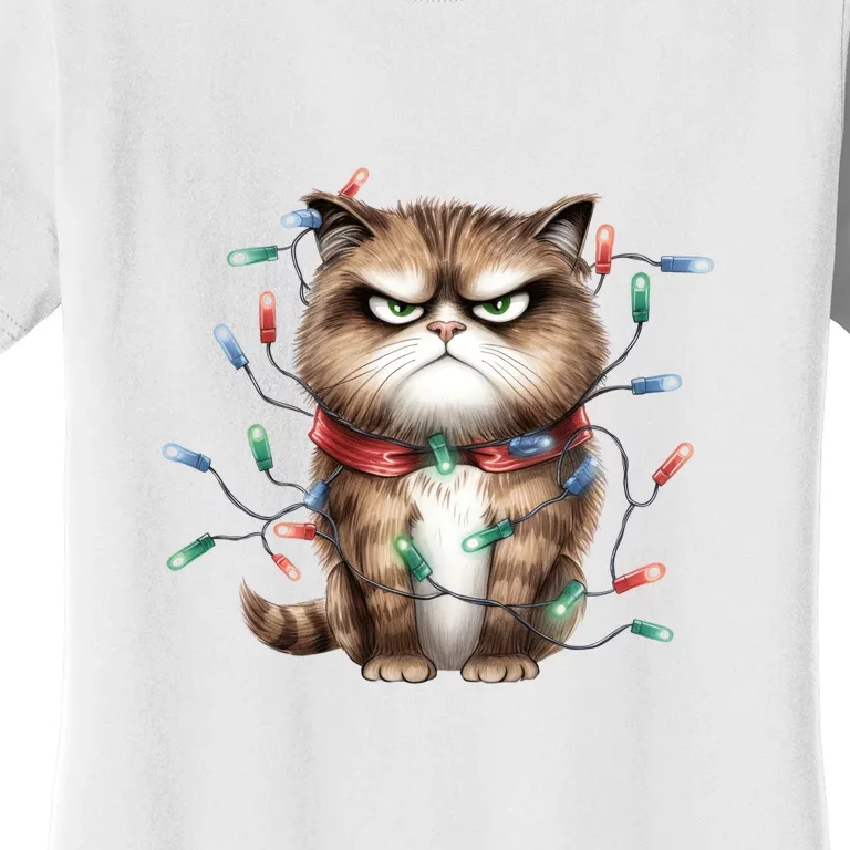 Grumpy Christmas Cat Lights Women's T-Shirt