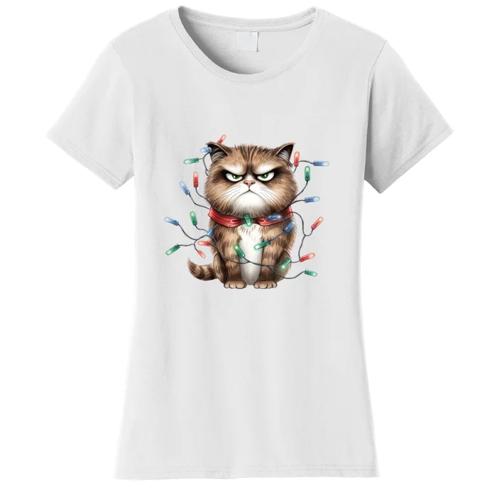 Grumpy Christmas Cat Lights Women's T-Shirt