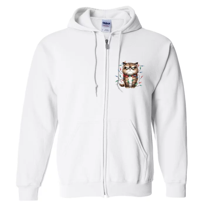 Grumpy Christmas Cat Lights Full Zip Hoodie