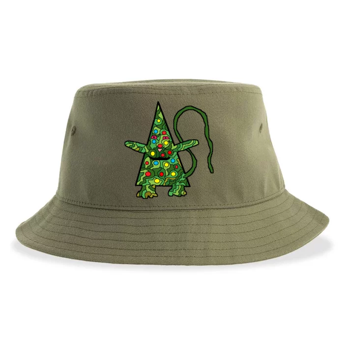 Green Christmas Cat For Holidays Sustainable Bucket Hat