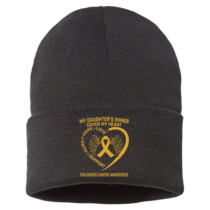 Gold Childhood Cancer Awareness In Memory Of My Daughter Sustainable Knit Beanie