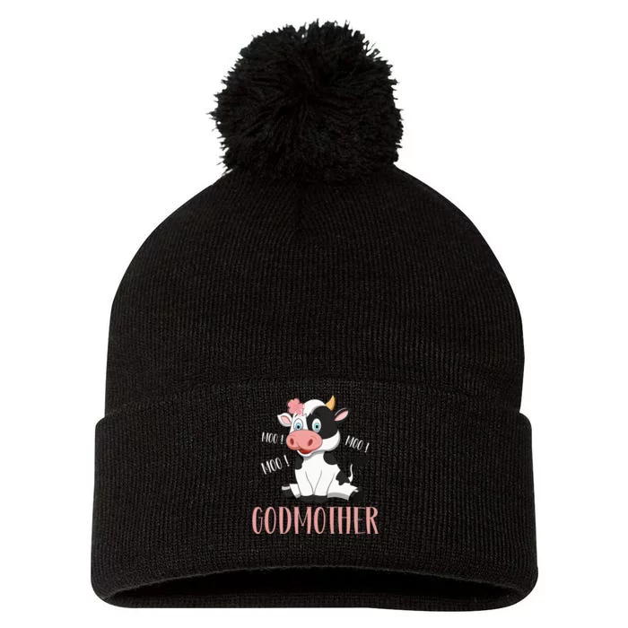 Godmother Cow Cute Cow Farmer Birthday Matching Family Pom Pom 12in Knit Beanie