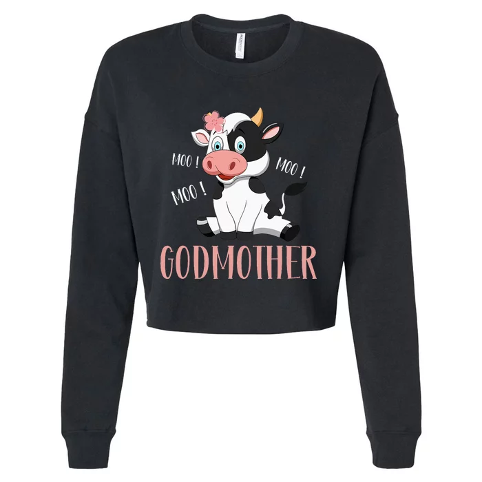 Godmother Cow Cute Cow Farmer Birthday Matching Family Cropped Pullover Crew