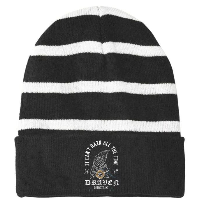 Gothic Crow Cult Horror Striped Beanie with Solid Band