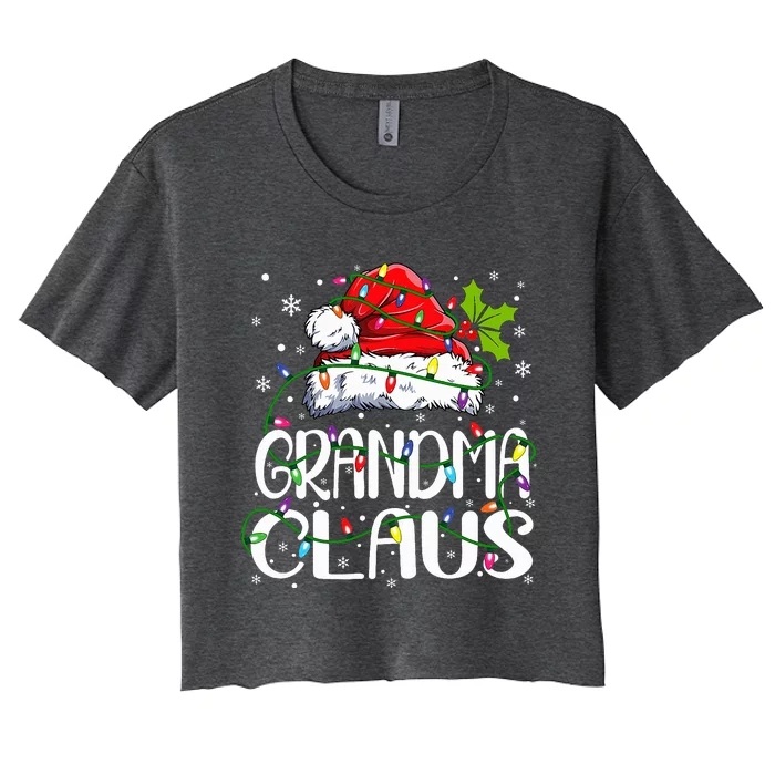 Grandma Claus Christmas Lights Pajama Family Matching Women's Crop Top Tee