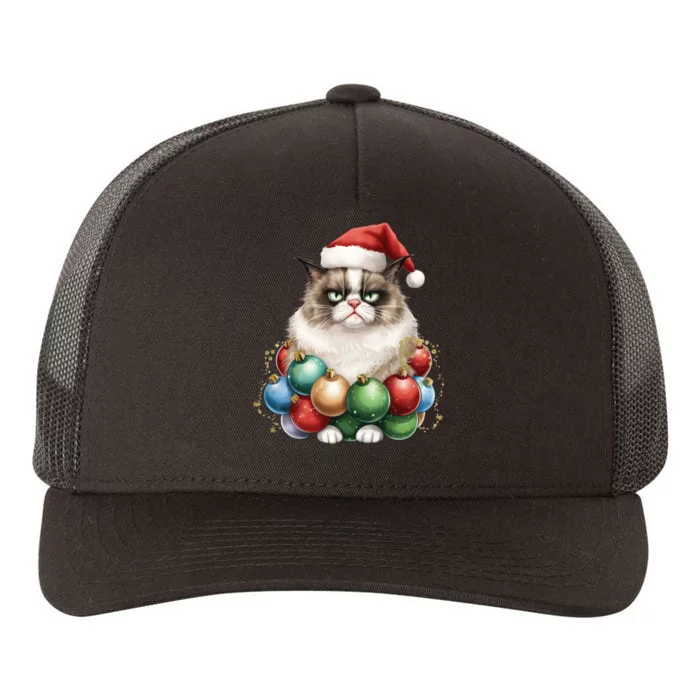 Grumpy Cat Christmas Tree Balls Santa Hat Yupoong Adult 5-Panel Trucker Hat