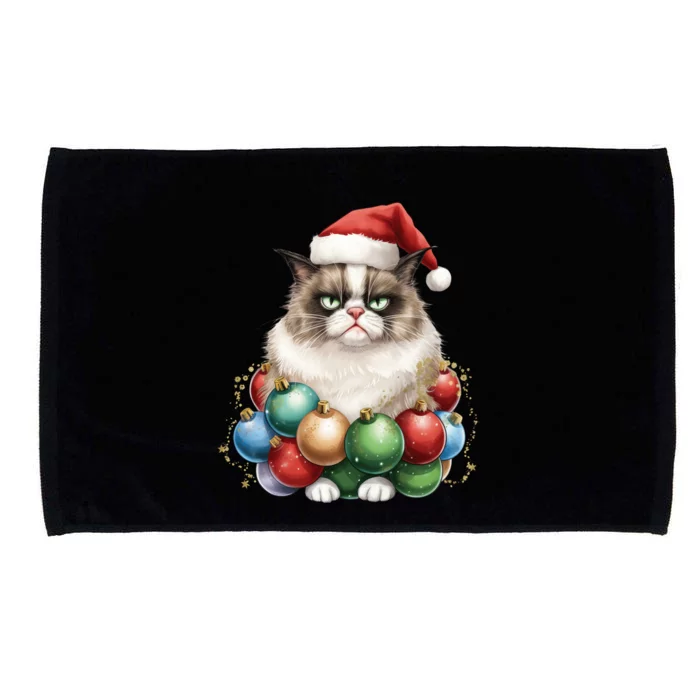 Grumpy Cat Christmas Tree Balls Santa Hat Microfiber Hand Towel