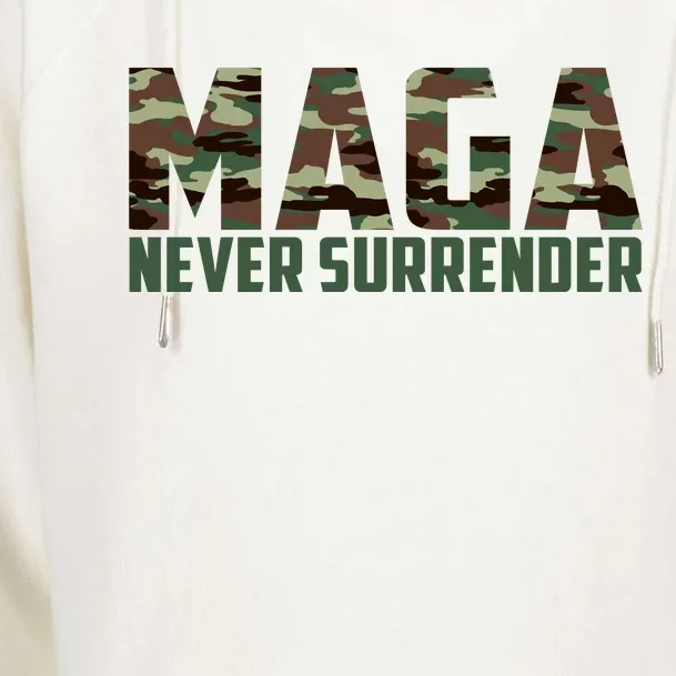 Green Camo Camouflage Trump Maga Never Surrender Usa July 4 Womens Funnel Neck Pullover Hood