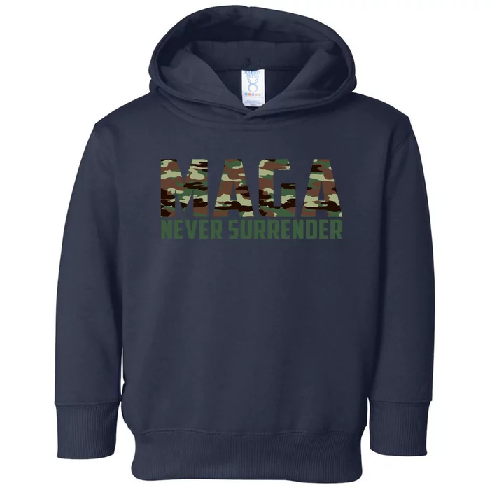 Green Camo Camouflage Trump Maga Never Surrender Usa July 4 Toddler Hoodie