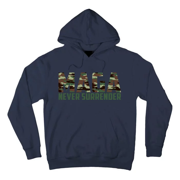 Green Camo Camouflage Trump Maga Never Surrender Usa July 4 Tall Hoodie